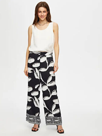 Paçası Sulu Monochrome Desen Wıde Leg Fıt Pantolon 007