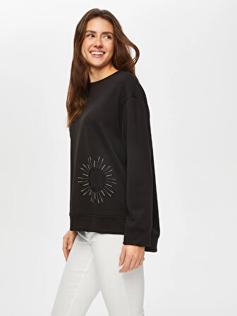 Taş Ve Slogan Nakışlı Yuvarlak Yaka SweaT-Shirt S25SWT002