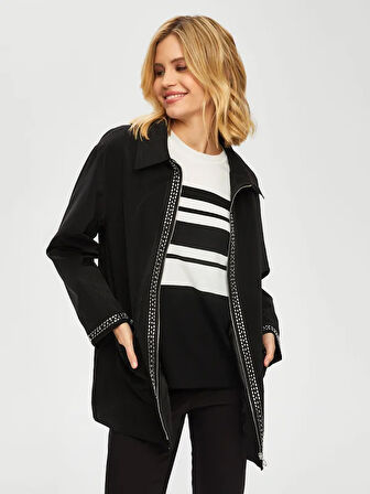 Trok Şerit Detaylı Kadife Görünümlü Trençkot 001