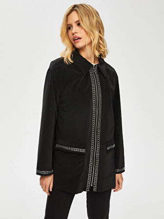 Trok Şerit Detaylı Kadife Görünümlü Trençkot 001