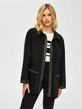 Trok Şerit Detaylı Kadife Görünümlü Trençkot 001