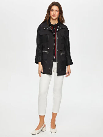 File Kumaş Garnili 3/4 Kol Trençkot 005