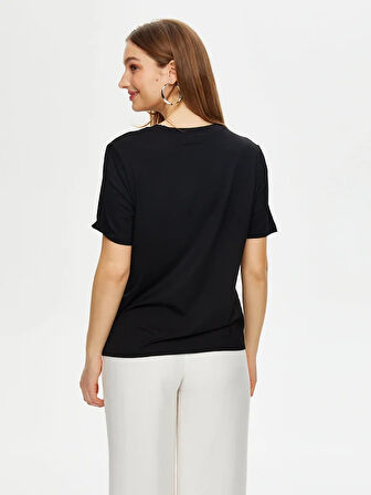 Çiçek Baskı Ve Nakış Detaylı T-Shirt S25TSH057
