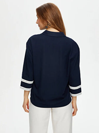 Zigzag Şeritli Polo Yaka Örme Bluz S25BLZ004