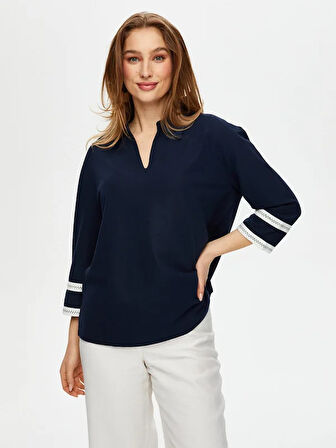 Zigzag Şeritli Polo Yaka Örme Bluz S25BLZ004
