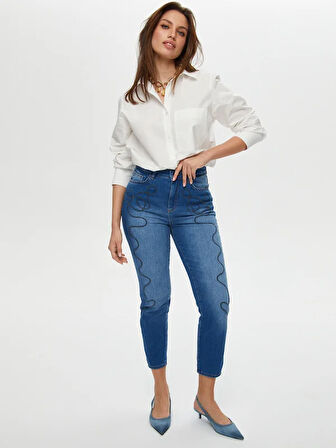 Yanları İp Nakışlı Slim Fit Jean Pantolon S25JPN003