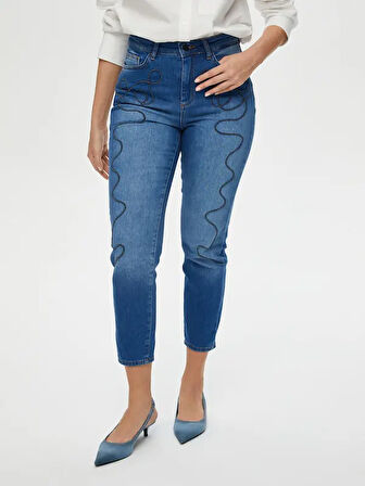 Yanları İp Nakışlı Slim Fit Jean Pantolon S25JPN003