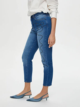 Yanları İp Nakışlı Slim Fit Jean Pantolon S25JPN003