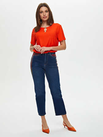 Yanları Nakış Detaylı Straight Fit Jean Pantolon S25JPN007