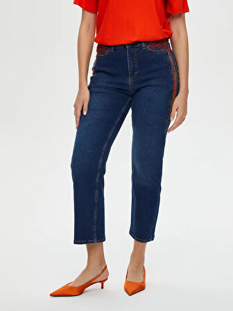 Yanları Nakış Detaylı Straight Fit Jean Pantolon S25JPN007