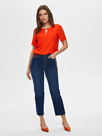 Yanları Nakış Detaylı Straight Fit Jean Pantolon S25JPN007