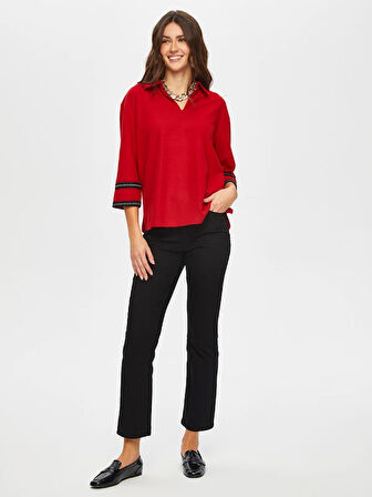 Zigzag Şeritli Polo Yaka Örme Bluz 004