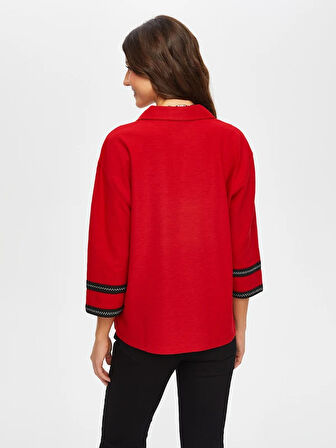 Zigzag Şeritli Polo Yaka Örme Bluz 004