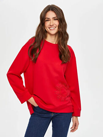 Taş Ve Slogan Nakışlı Yuvarlak Yaka SweaT-Shirt S25SWT002