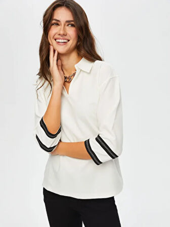Zigzag Şeritli Polo Yaka Örme Bluz 004