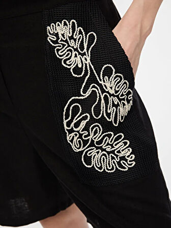 Çiçek Nakış File Detaylı Keten Karışımlı Şort S25SRT003