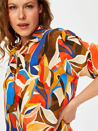 Eteği Sulu Soyut Desen Viskongömlek S25GML027