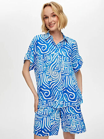 Soyut Desen Kısa Kol Viskon Gömlek S25GML028