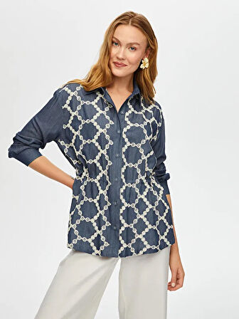 Önü Brode Nakışlı Beli Tünelli Overshırt Tunik S25TNK006