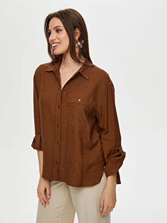 Şerit Aksesuarlı Ketenli Gömlek S25GML036