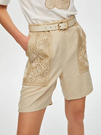 Çiçek Nakış File Detaylı Keten Karışımlı Şort S25SRT003