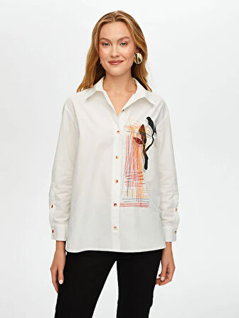 Baskı Ve Nakış Detaylı Poplin Gömlek S25GML002