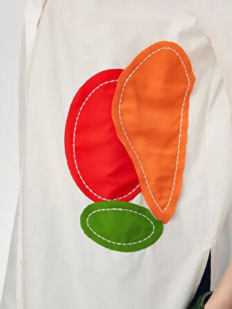 Renkli Patch Detaylı 3/4 Kol Poplin Gömlek S25GML029