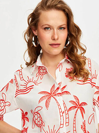 Tropik Brode Nakışlı Kısa Kol Pamuk Vual Gömlek S25GML032