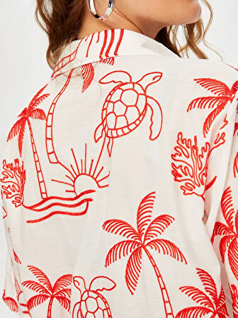 Tropik Brode Nakışlı Kısa Kol Pamuk Vual Gömlek S25GML032