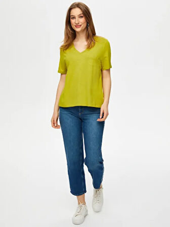 V Yaka Kısa Kollu T-Shirt S25TSH004