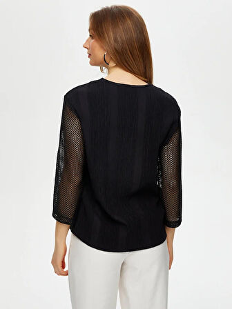 Kolları File Garnili Yarım Fermuarlı Bluz S25BLZ034