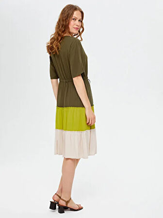 Renk Bloklu Parçalı Etekli Viskon Elbise S25ELB020