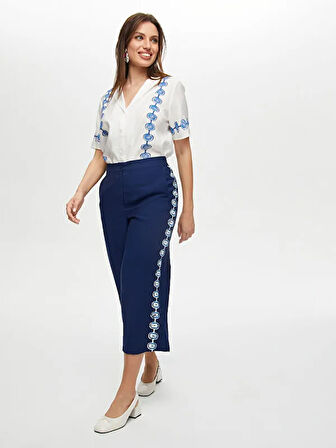 Yanları Nazar Boncuğu Baskılı Wide Leg Fit Viskonlu Caprı S25CPR003