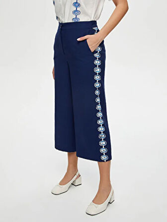 Yanları Nazar Boncuğu Baskılı Wide Leg Fit Viskonlu Caprı S25CPR003