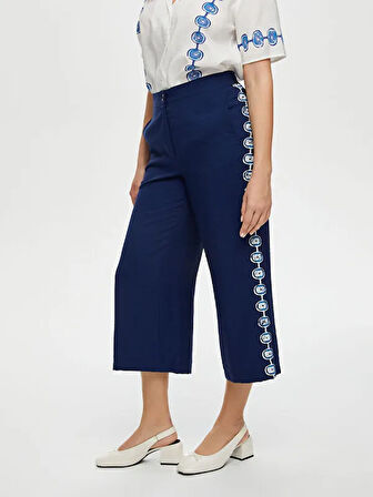 Yanları Nazar Boncuğu Baskılı Wide Leg Fit Viskonlu Caprı S25CPR003