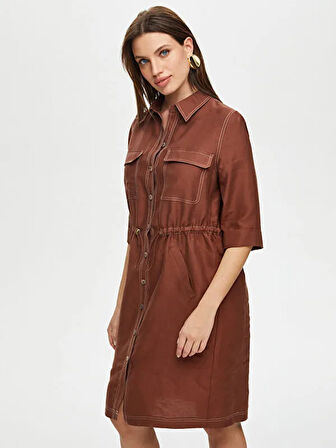 Beli Tünelli 3/4 Kol Tensel Keten Elbise S25ELB016