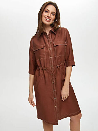 Beli Tünelli 3/4 Kol Tensel Keten Elbise S25ELB016