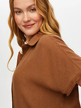 Püskül Şerit Detaylı Kısa Kol Dokulu Kumaştan Gömlek S25GML037