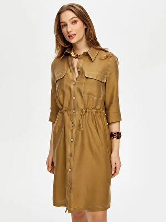Beli Tünelli 3/4 Kol Tensel Keten Elbise S25ELB016