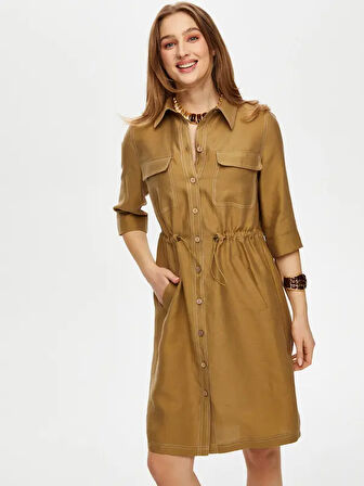 Beli Tünelli 3/4 Kol Tensel Keten Elbise S25ELB016