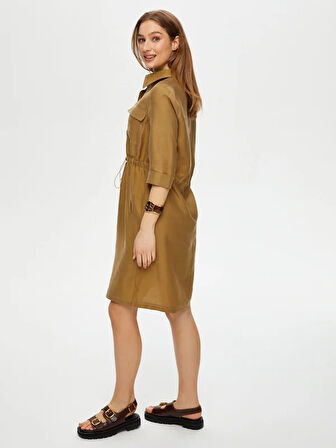 Beli Tünelli 3/4 Kol Tensel Keten Elbise S25ELB016