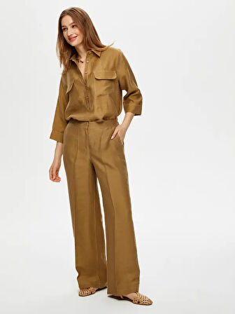 Wide Leg Fit Ütü İzli Tensel Keten Pantolon S25PNT018