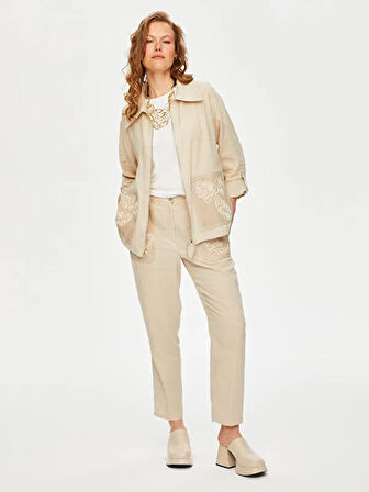 Kordone Nakış Detaylı Fileli Keten Karışımlı Ceket S25CKT031