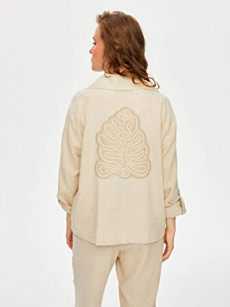 Kordone Nakış Detaylı Fileli Keten Karışımlı Ceket S25CKT031