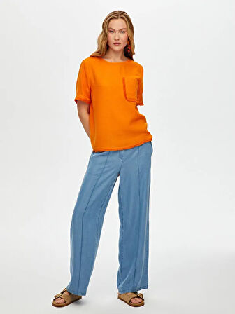 Püskül Şerit Detaylı Yuvarlak Yaka Bluz S25BLZ029