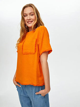 Püskül Şerit Detaylı Yuvarlak Yaka Bluz S25BLZ029