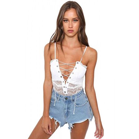 Merry See Dantel İşlemeli Beyaz  Body Gecelik