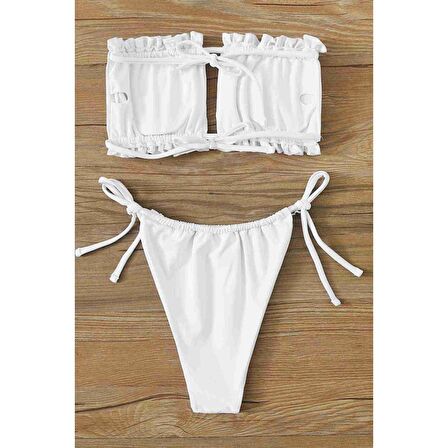 Angelsin Brezilya Model Büzgülü Bağlamalı Bikini üst Beyaz