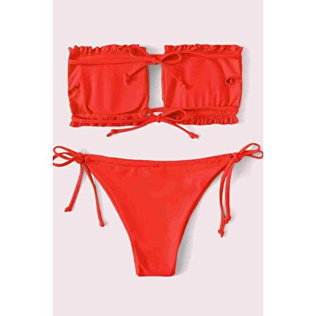 Angelsin Brezilya Model Büzgülü Bağlamalı Bikini üstü Kırmızı