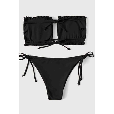 Angelsin Brezilya Model Büzgülü Bağlamalı Bikini üst Siyah